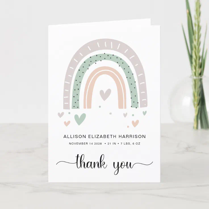 Boho Rainbow Baby Shower Thank You Card | Zazzle