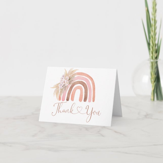 Boho Rainbow Baby Shower Thank You Card (Front)