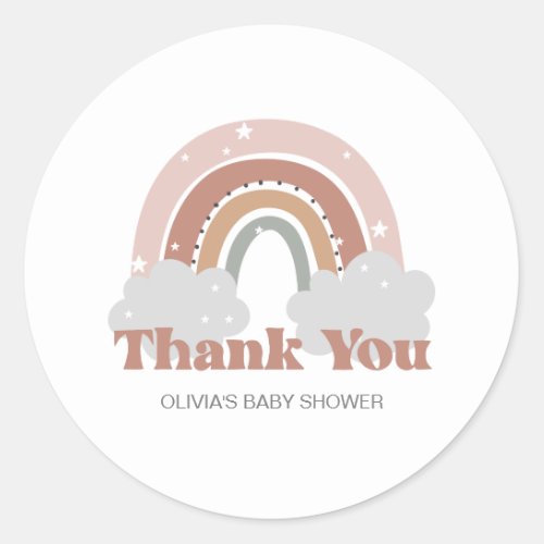 Boho Rainbow Baby Shower Thank You Classic Round Sticker