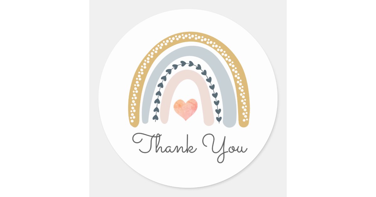 Boho Rainbow Baby Shower Thank You Classic Round Sticker | Zazzle
