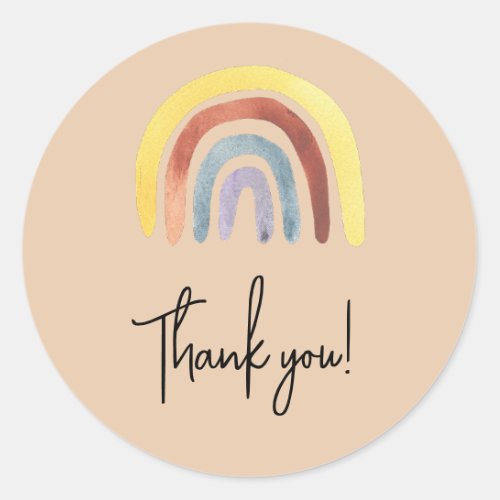 Boho rainbow baby shower thank you classic round sticker