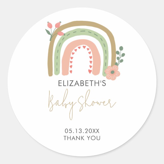 Boho Rainbow Baby Shower Thank You  Classic Round Sticker (Front)