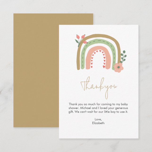 Boho Rainbow Baby Shower Thank you Cute Pastel  Card (Front/Back)
