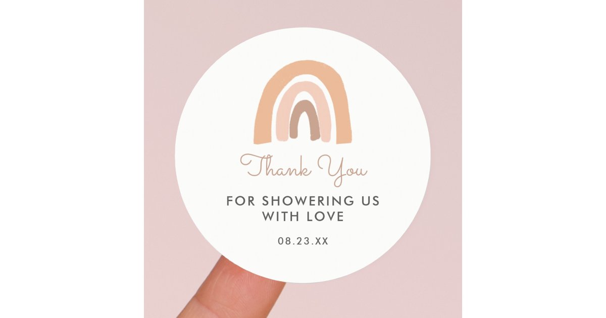 Boho Rainbow Baby Shower Thank You Favor Classic Round Sticker | Zazzle