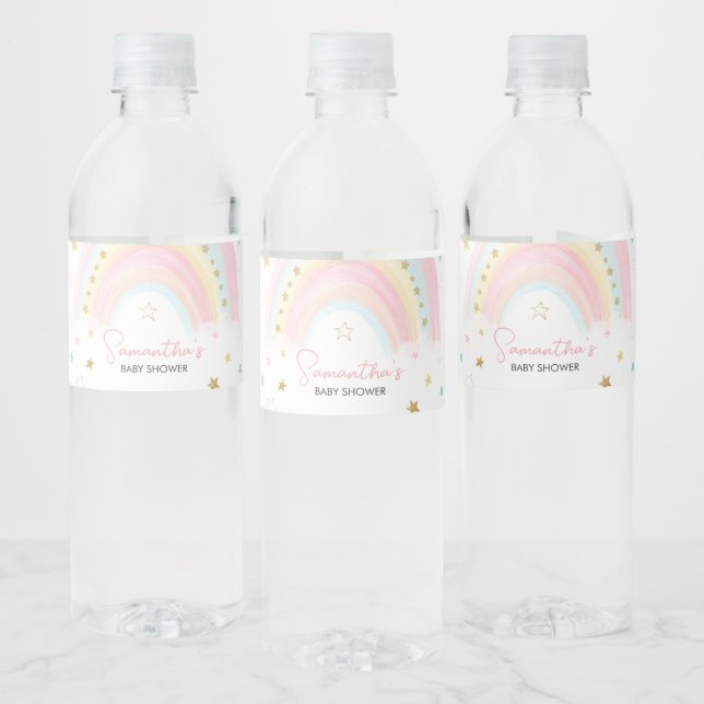 Boho Rainbow Baby Shower  Water Bottle Label (Bottles)