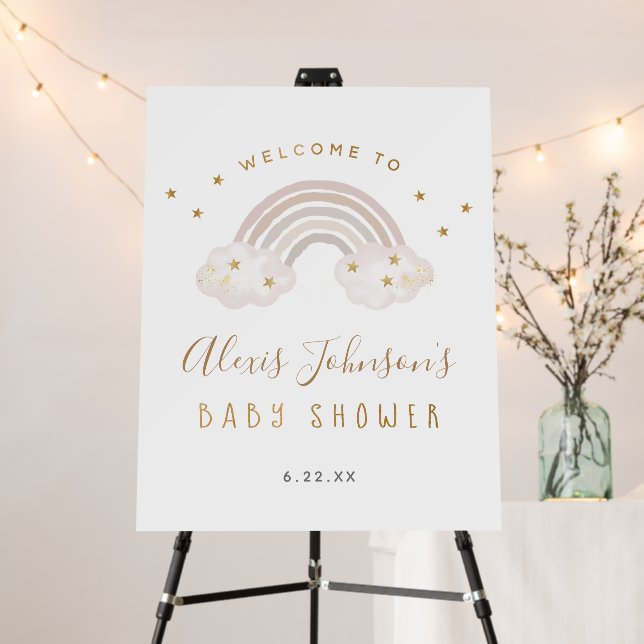 Boho Rainbow Baby Shower Welcome Sign (In Situ (Stand))