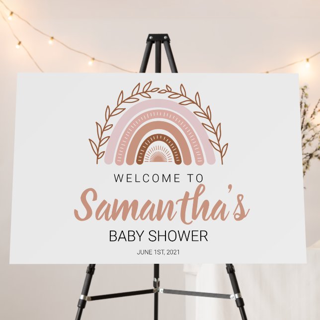 Boho Rainbow Baby Shower Welcome Sign (In Situ (Stand))
