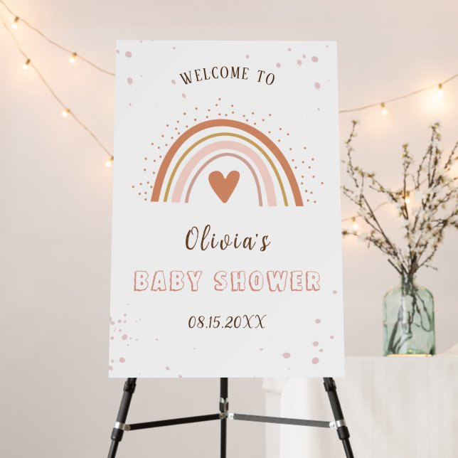 Boho Rainbow Baby Shower Welcome Sign (In Situ (Stand))