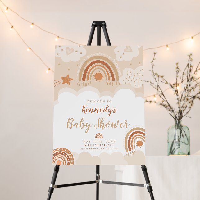 Boho Rainbow Baby Shower Welcome Sign (In Situ (Stand))
