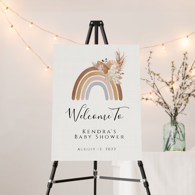 Boho Rainbow Baby Shower Welcome Sign (In Situ (Stand))