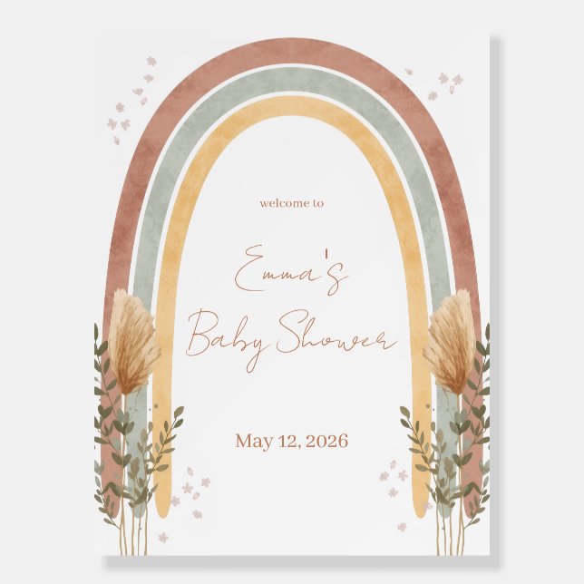 Boho Rainbow Baby Shower Welcome Sign – Watercolor (Front)