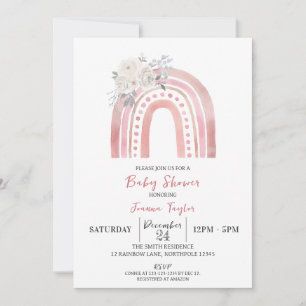Boho Rainbow Baby Shower, White Roses Invitation