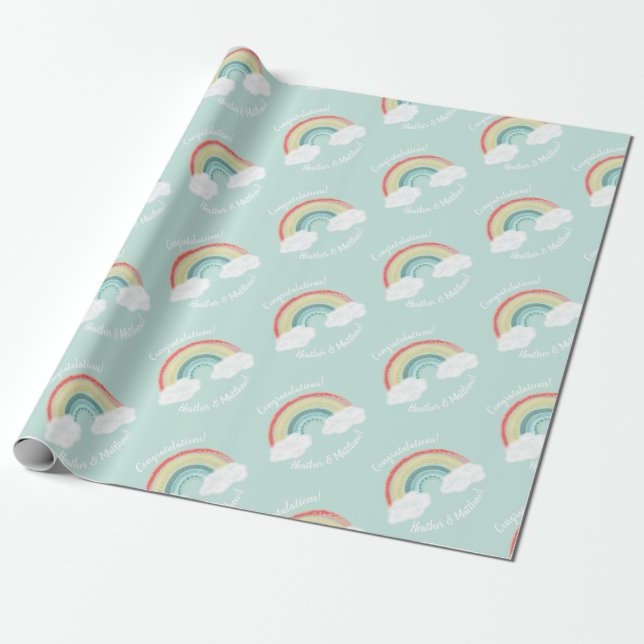 Boho Rainbow Baby Shower Wrapping Paper (Unrolled)