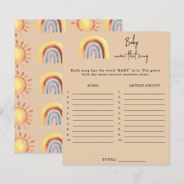 Boho Rainbow Baby Song Baby shower game (Front/Back)