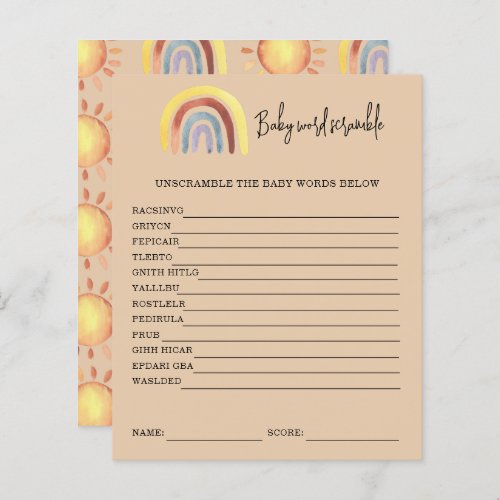 Boho Rainbow Baby Word Scramble  Baby Shower Game