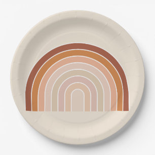 Boho Rainbow Beige Terracotta Paper Plates