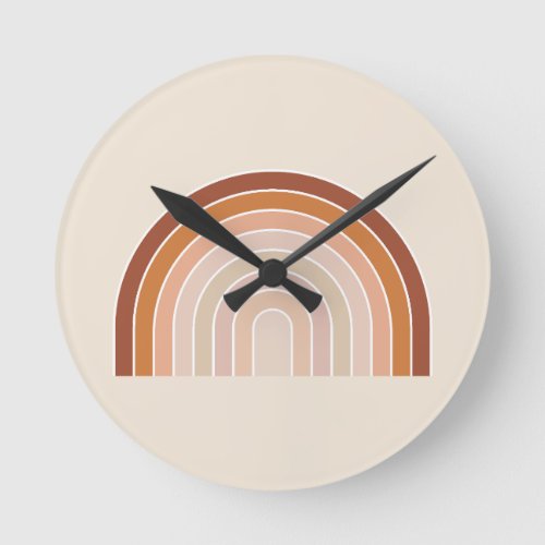 Boho Rainbow Beige Terracotta Round Clock