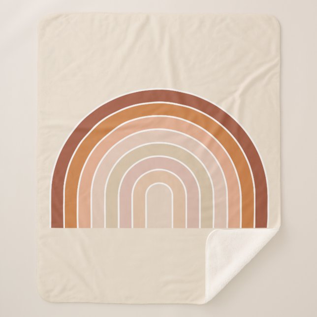Boho Rainbow Beige Terracotta Sherpa Blanket (Front)