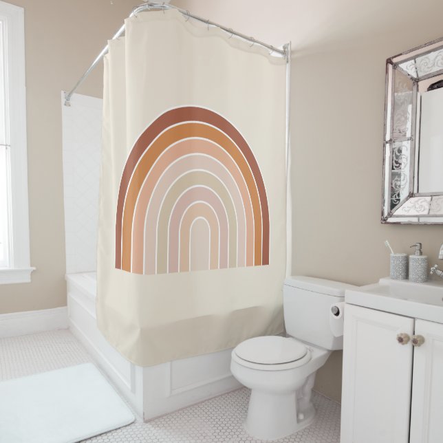 Boho Rainbow Beige Terracotta Shower Curtain (In Situ)