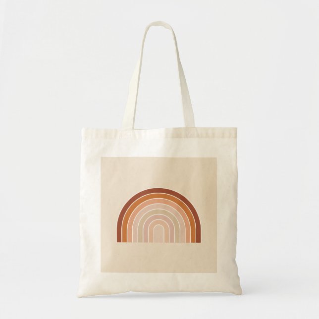 Boho Rainbow Beige Terracotta Tote Bag (Front)