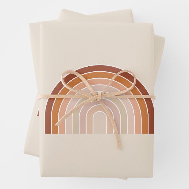 Boho Rainbow Beige Terracotta Wrapping Paper Sheets (In situ)