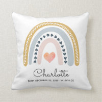 Boho Rainbow Birth stat Nursery Throw Pillow