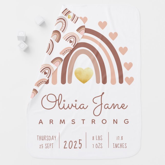 Boho Rainbow Birth Stats  Baby Blanket (In Situ)