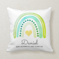 Boho Rainbow Birth Stats Nursery  Throw Pillow