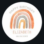 Boho Rainbow Birthday  Classic Round Sticker<br><div class="desc">Watercolor Earthy Tone Rainbow Birthday Stickers.</div>