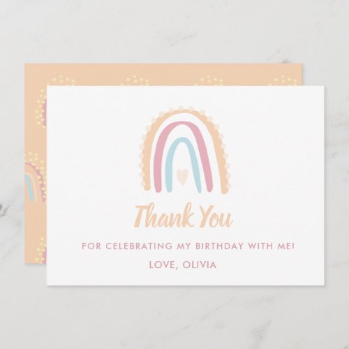 Boho Rainbow Birthday Flat Thank You Card