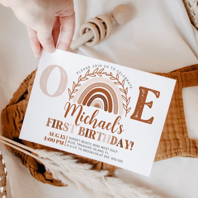 Boho Rainbow Birthday Invitation, Terracotta Tones Invitation (Creator Uploaded)