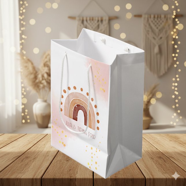 Boho rainbow Birthday  Medium Gift Bag (Creator Uploaded)