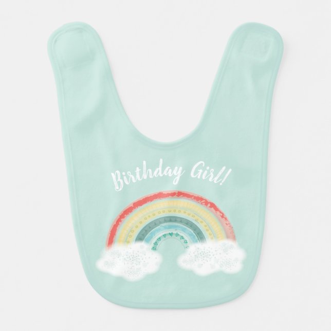 Boho Rainbow Birthday Party Kids Baby Bib (Front)