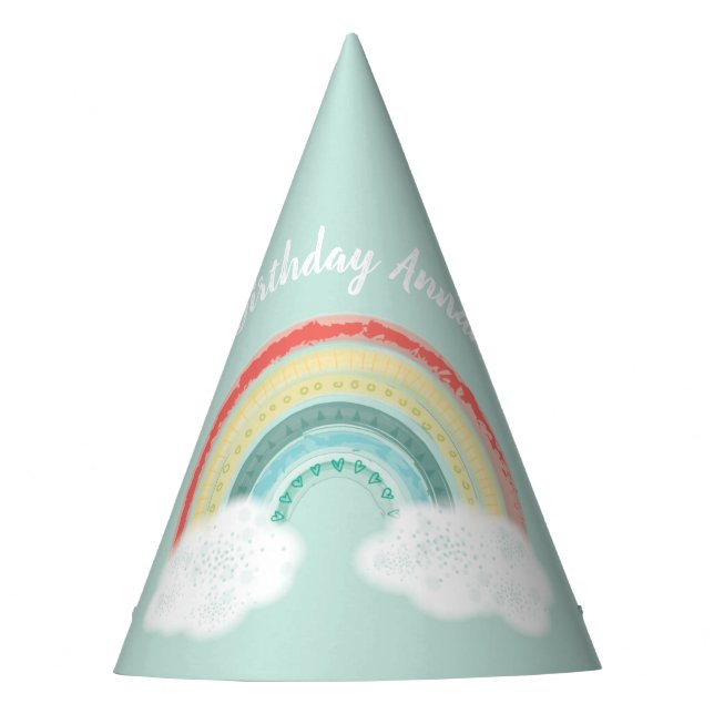 Boho Rainbow Birthday Party Kids Hat (Front)