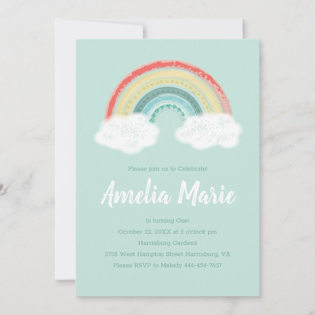 Boho Rainbow Birthday Party Kids Invitation (Front)