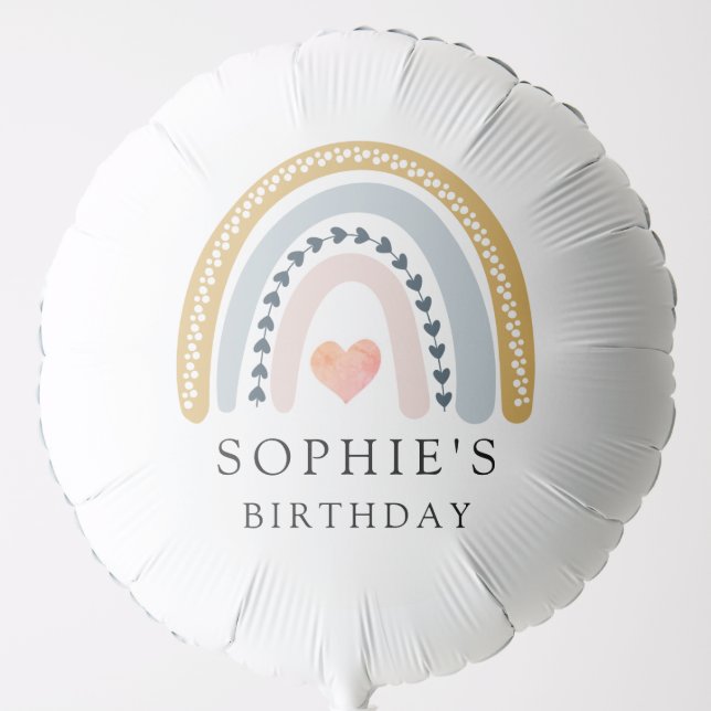 Boho Rainbow Birthday Party Personalized Balloon (Front)
