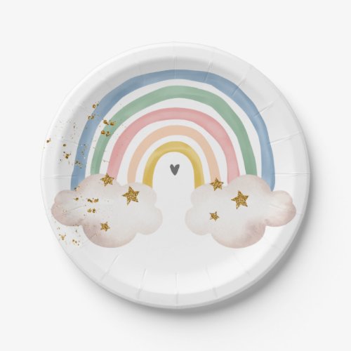Boho Rainbow Birthday Pastel Modern Baby Shower Paper Plates