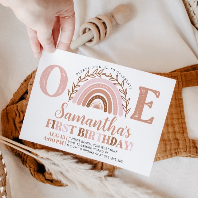 Boho Rainbow Birthday Terracotta Muted Tones Invit Invitation (Creator Uploaded)