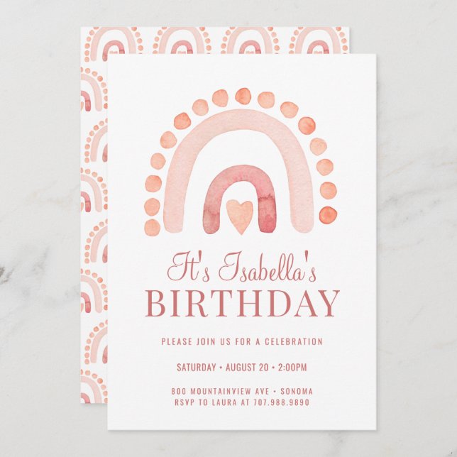 Boho Rainbow Bisque Kid's Birthday Party  Invitation (Front/Back)
