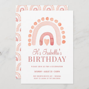 Boho Rainbow Bisque Kid's Birthday Party  Invitation
