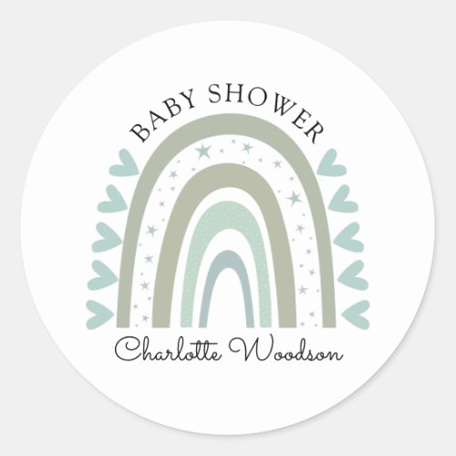 Boho Rainbow Blue Baby Boy Shower Sticker
