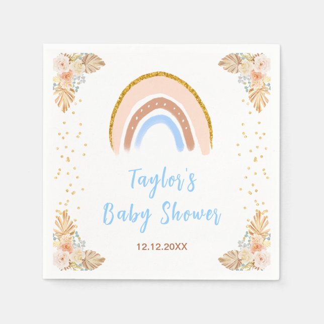 Boho Rainbow Blue Baby Shower Napkins (Front)