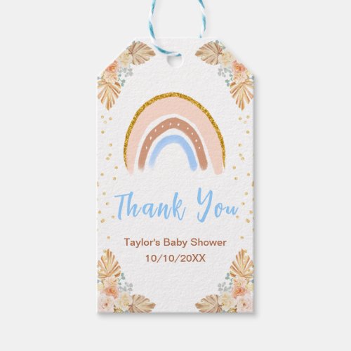 Boho Rainbow Blue Baby Shower Thank You Gift Tags