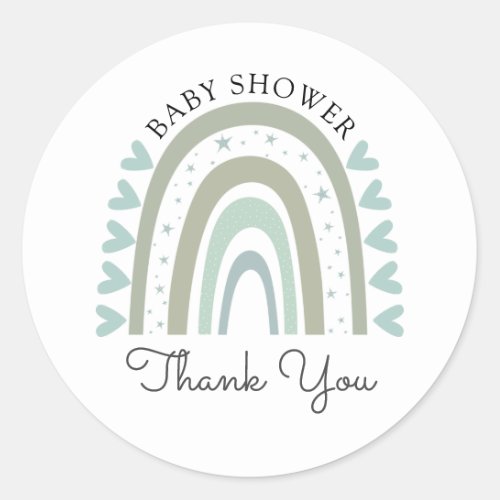 Boho Rainbow Blue Boy Baby Shower Thank You Classic Round Sticker