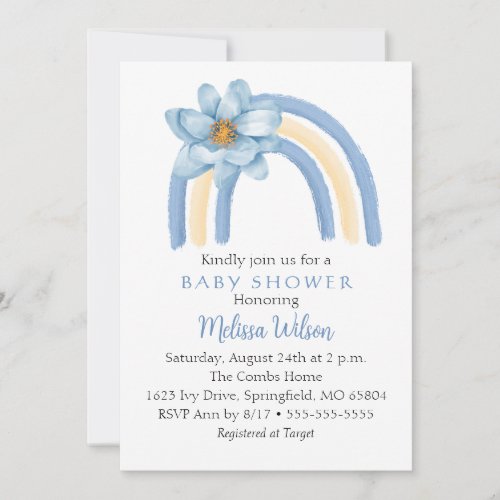 Boho Rainbow Blue Flower Watercolor Invitation