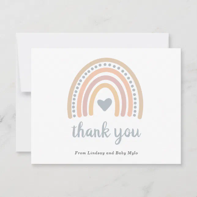 Boho Rainbow Blue Heart Cute Boy Baby Shower Thank You Card | Zazzle
