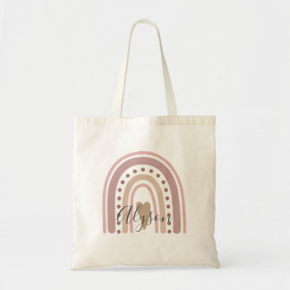 Boho Rainbow Blush Pink Muted Pastel Personalized Tote Bag