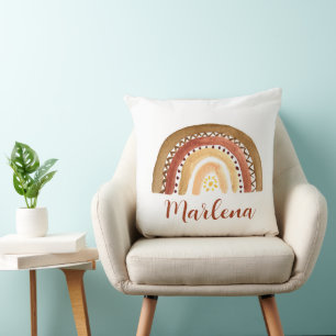 Boho Rainbow Bohemian Baby Nursery Neutral Sun Throw Pillow