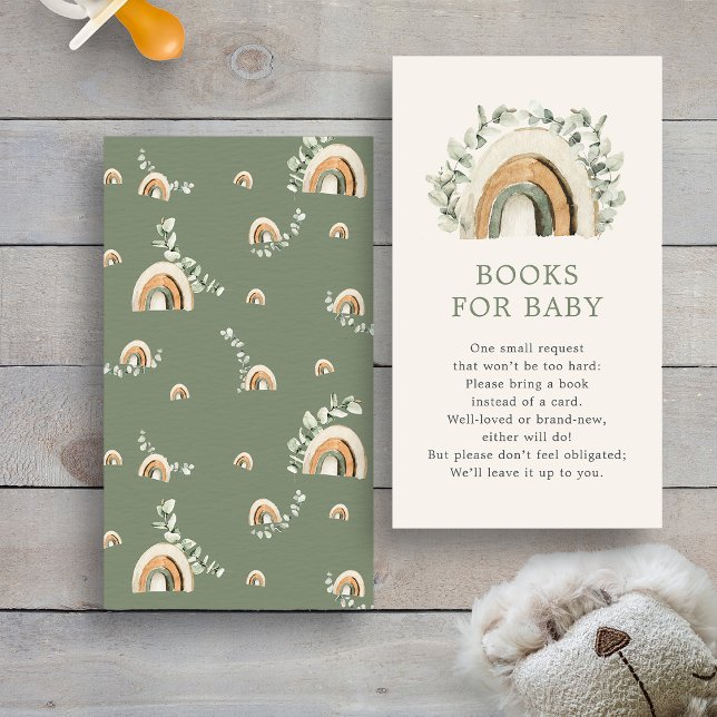 Boho Rainbow Books Enclosure Card (Watercolor Sage Green Boho Rainbow Books For Baby Enclosure Card by Painted Paperie
)