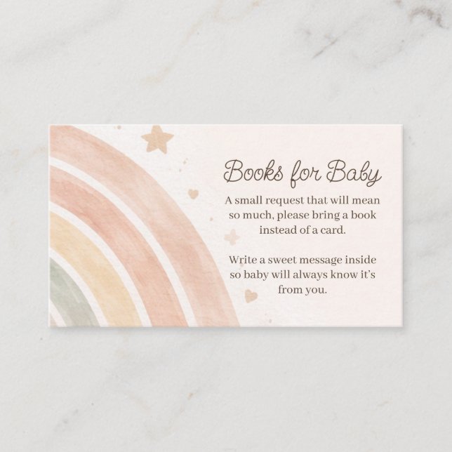 Boho Rainbow Books for Baby Minimal Baby Shower Enclosure Card (Front)